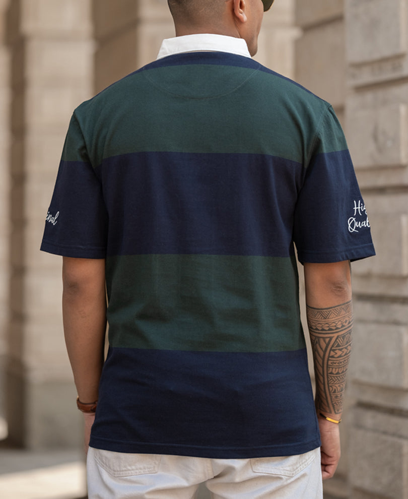 Green Embroidered Stripe T-Shirt 100% Cotton