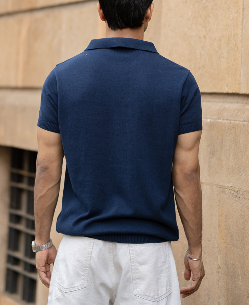 Navy Enrich Knitted Polo T-Shirt 100% Cotton