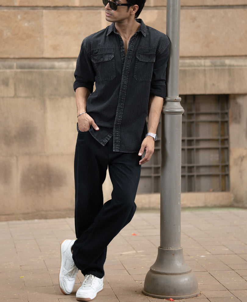 Charcoal Washed Denim Shirt 100% Cotton