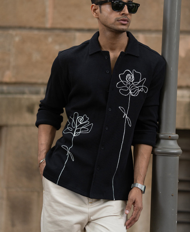 Black Knitted Embroidery Shirt