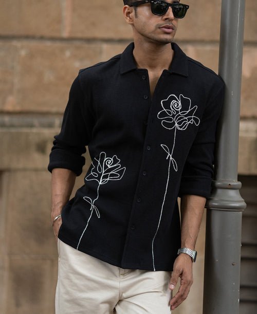 Black Knitted Embroidery Shirt