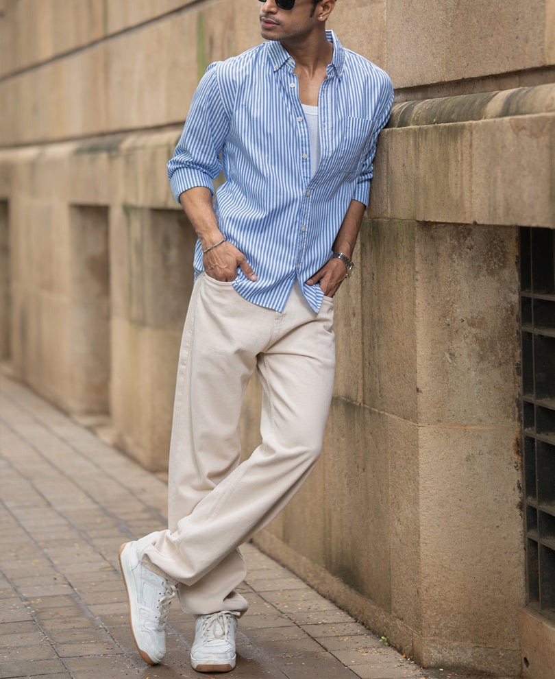 Blue Striped Buttondown Shirt 100% Cotton