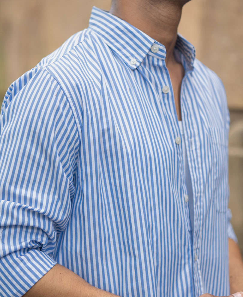 Blue Striped Buttondown Shirt 100% Cotton
