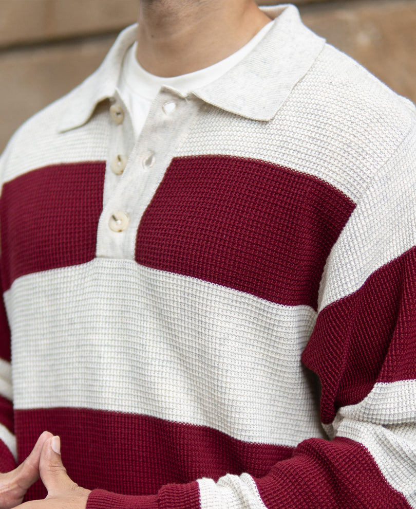 Wine Structured Stripe T-Shirt 100% Cotton