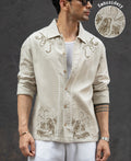 Beige Floral Embroidery Shirt 100% Cotton