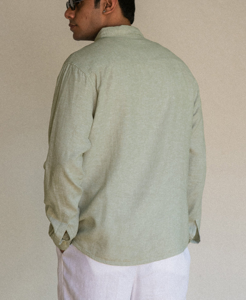 Sage Linen Blend Crochet Shirt