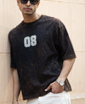 Dark Brown Washed Printed T-Shirt 100% Cotton
