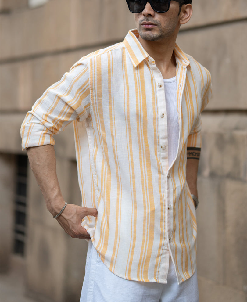 Yellow Linen Lightweight Stripe Shirt