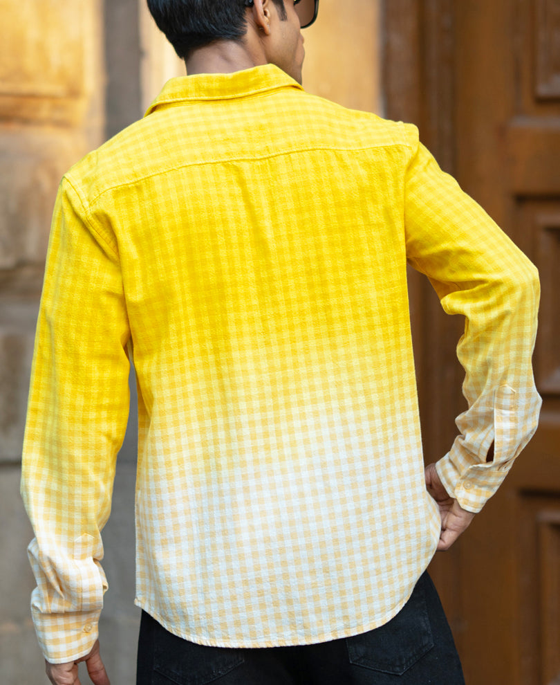 Yellow Ombre Checks Shirt 100% Cotton