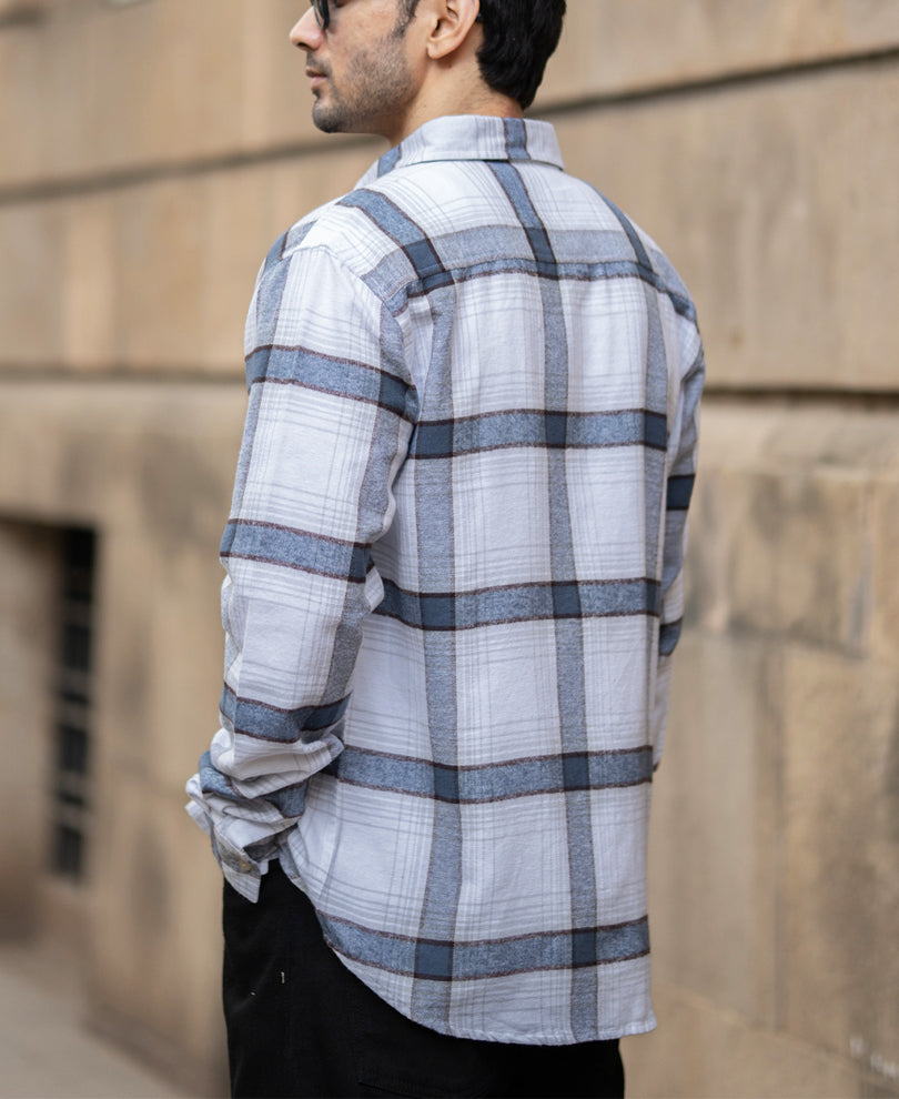 Grey Structured Checked Shirt 100% Cotton