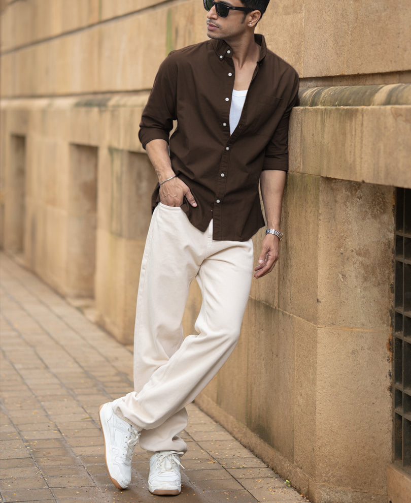 Coffee Brown Oxford Shirt 100% Cotton