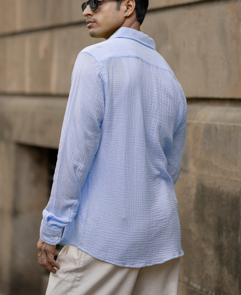 Light Blue Crinkled Shirt 100% Cotton