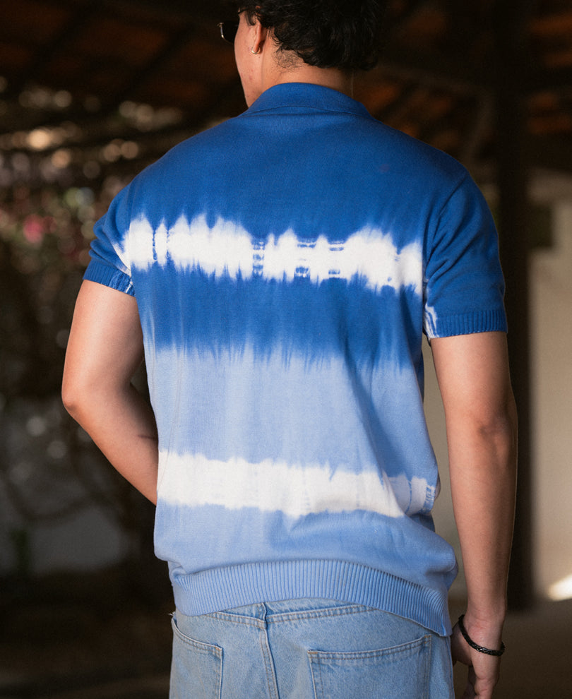 Blue Tie Dye Knit T-Shirt 100% Cotton