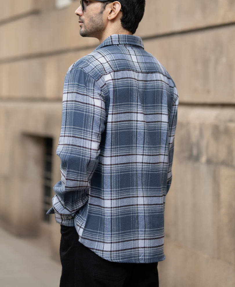 Grey Sky Structured Checks Shirt 100% Cotton