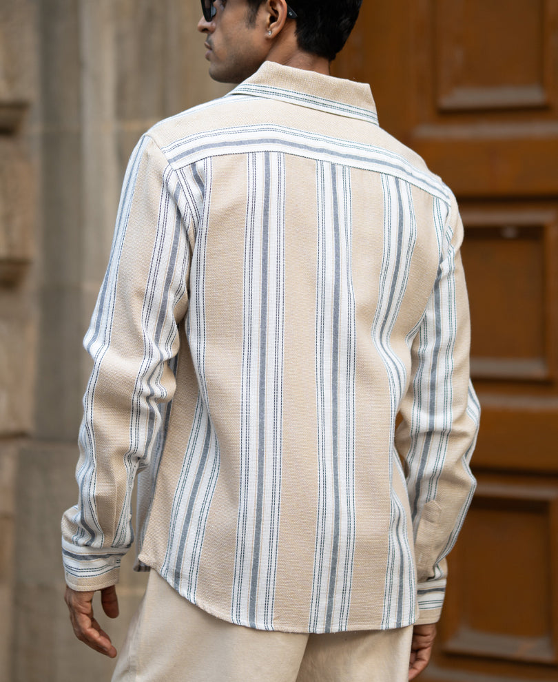 Beige Structured Stripe Regular Fit Shirt
