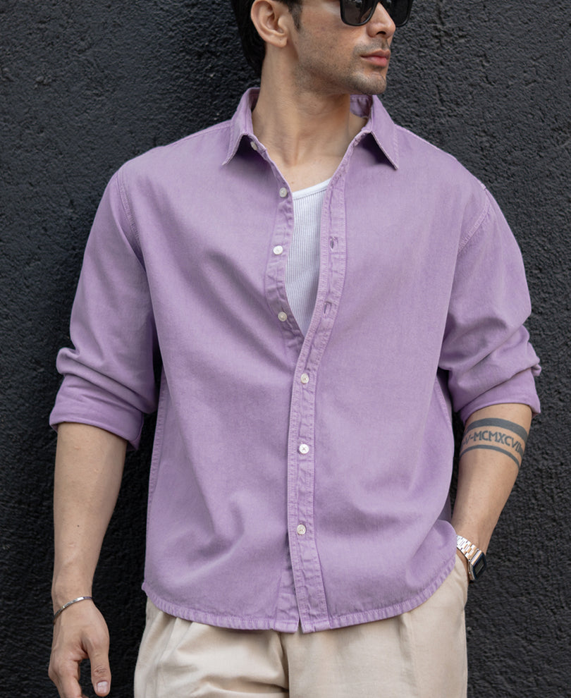 Lavender Overdyed Structured Shirt 100% Cotton