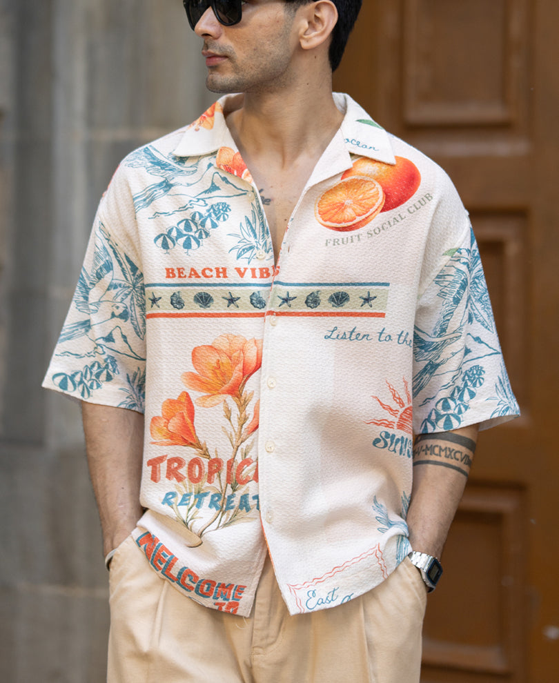Tropical Print Structured Shirt 100% Cotton