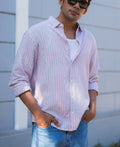 Pastel Pink Linen Blend Stripe Shirt