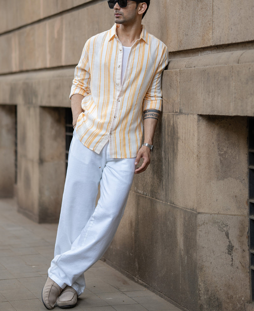 Yellow Linen Lightweight Stripe Shirt