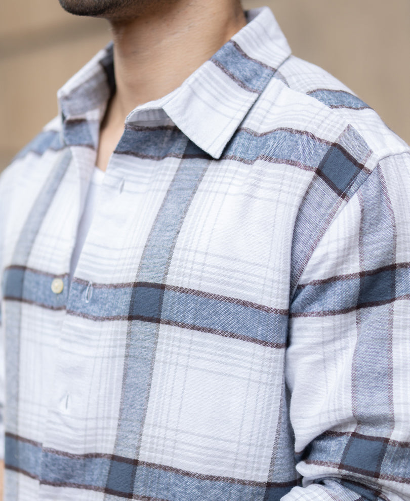 Grey Structured Checked Shirt 100% Cotton