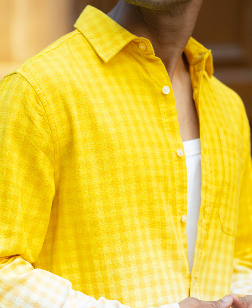 Yellow Ombre Checks Shirt 100% Cotton