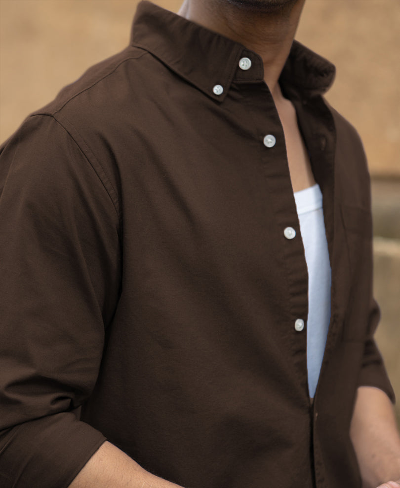 Coffee Brown Oxford Shirt 100% Cotton