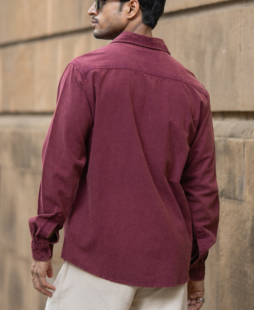 Burgundy Washed Structure Shirt 100% Cotton
