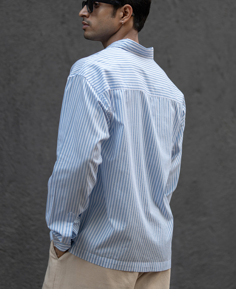 Blue Lightweight Printed Boxy Shirt 100% Cotton
