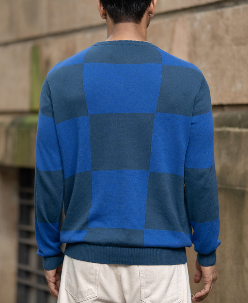 Blue Jacquard Knit T-Shirt 100% Cotton