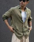 Olive Overdyed Lightweight Shirt 100% Cotton