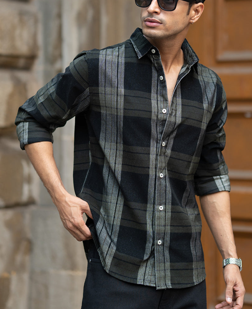 Olive Coudroy Checks Shirt
