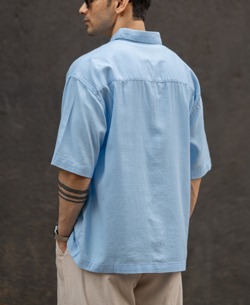 Sky Blue Cloud Applique Shirt 100% Cotton