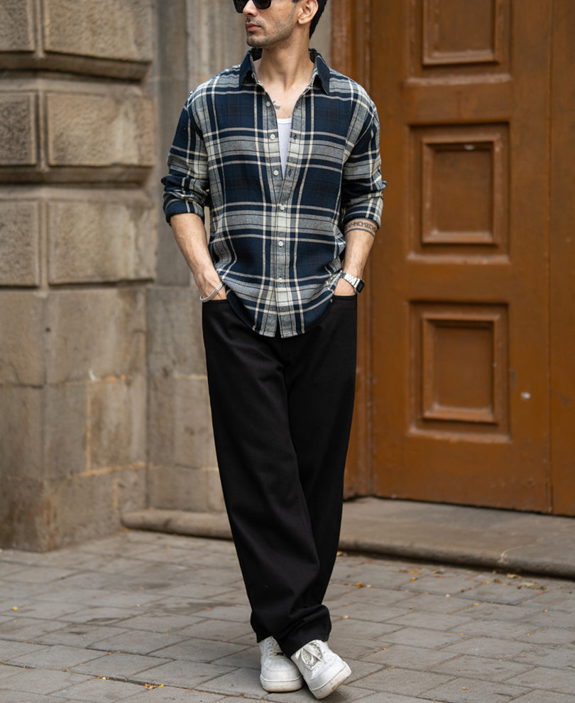 Navy Structured Checks Shirt 100% Cotton