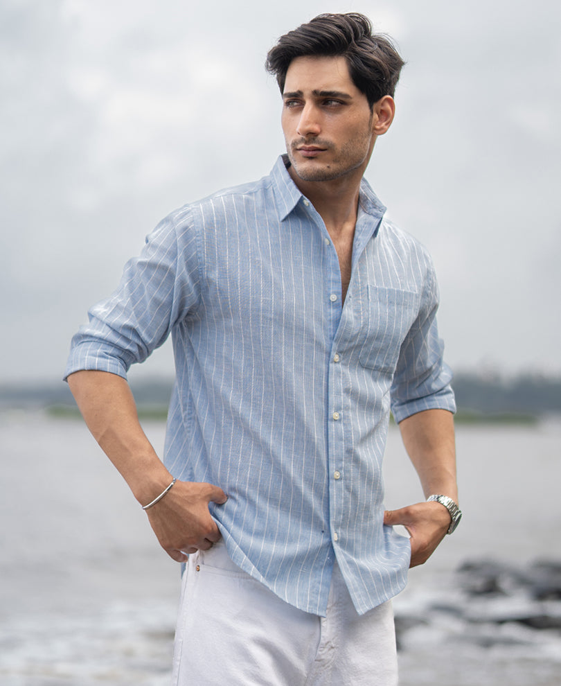 Dark Blue Cotton Stripe Shirt