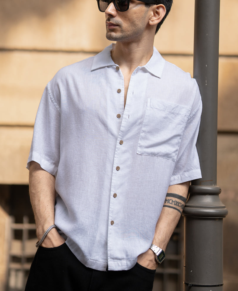 White Boxy Fit Linen Blend Shirt
