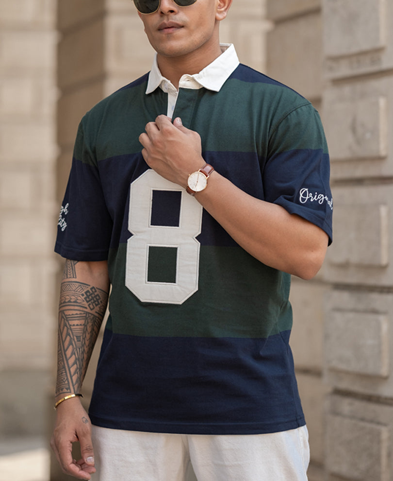 Green Embroidered Stripe T-Shirt 100% Cotton