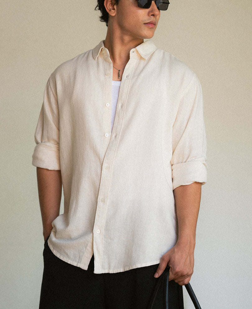Off White Linen Blend Shirt