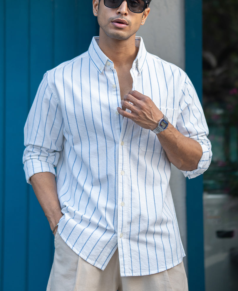 White Oxford Stripe Shirt 100% Cotton