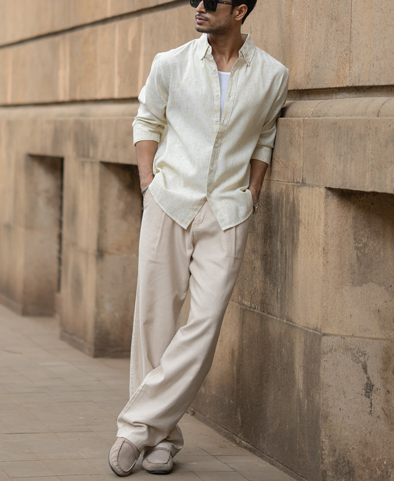 Pale Yellow Slub Stripe Shirt
