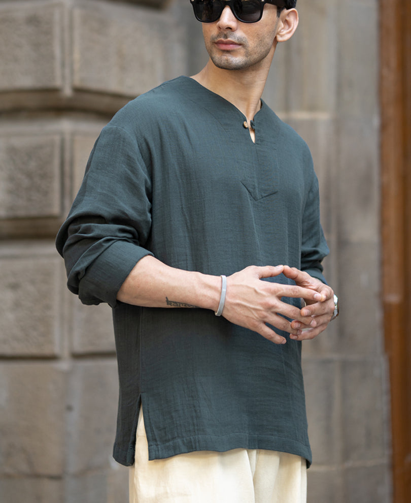 Grey Lightweight Kurta Shirt 100% Cotton