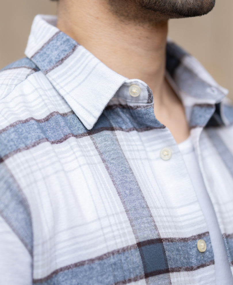 Grey Structured Checked Shirt 100% Cotton
