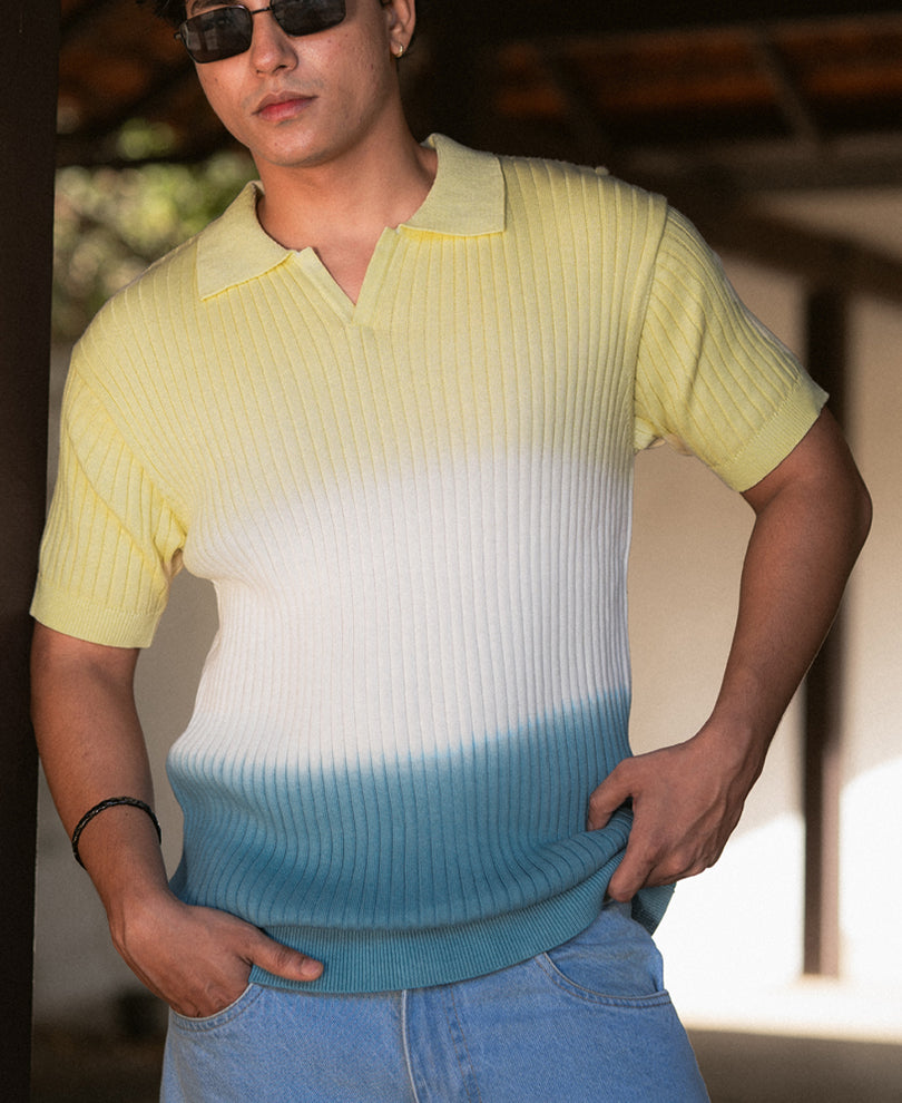 Yellow & Blue Ombre Knit T-Shirt 100% Cotton