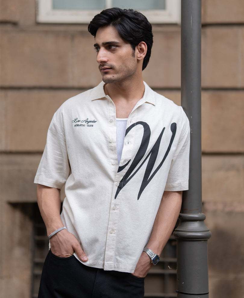 Natural Linen Blend Print Shirt