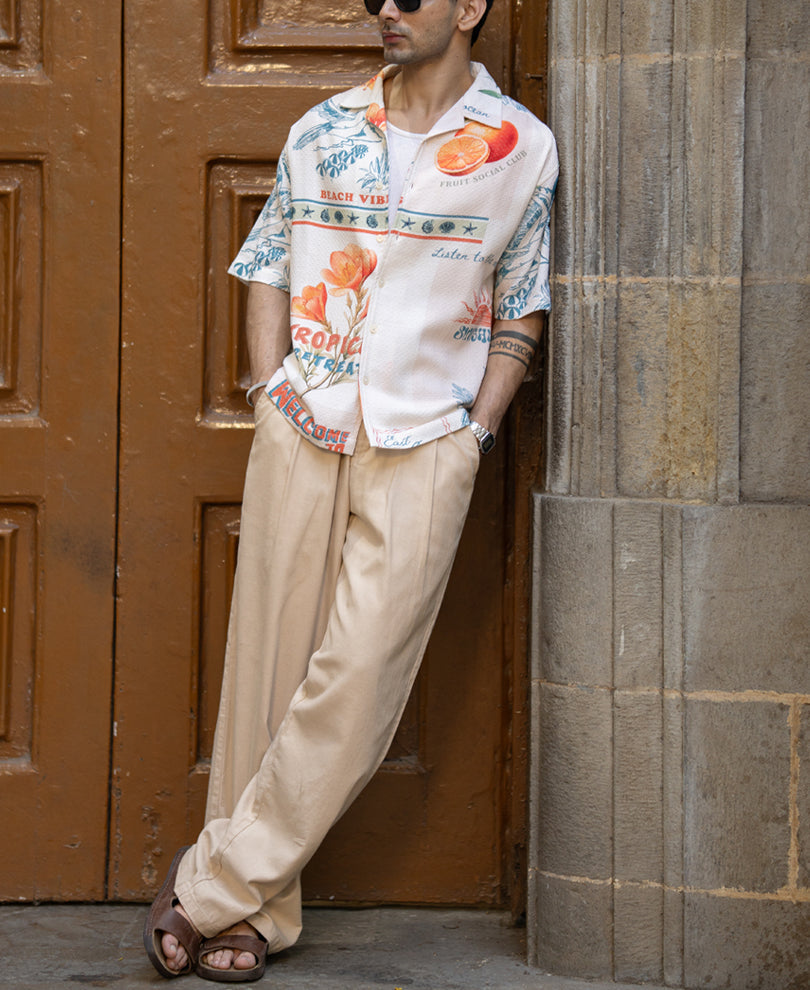 Tropical Print Structured Shirt 100% Cotton