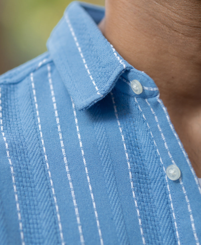 Blue Structured Striped Shirt