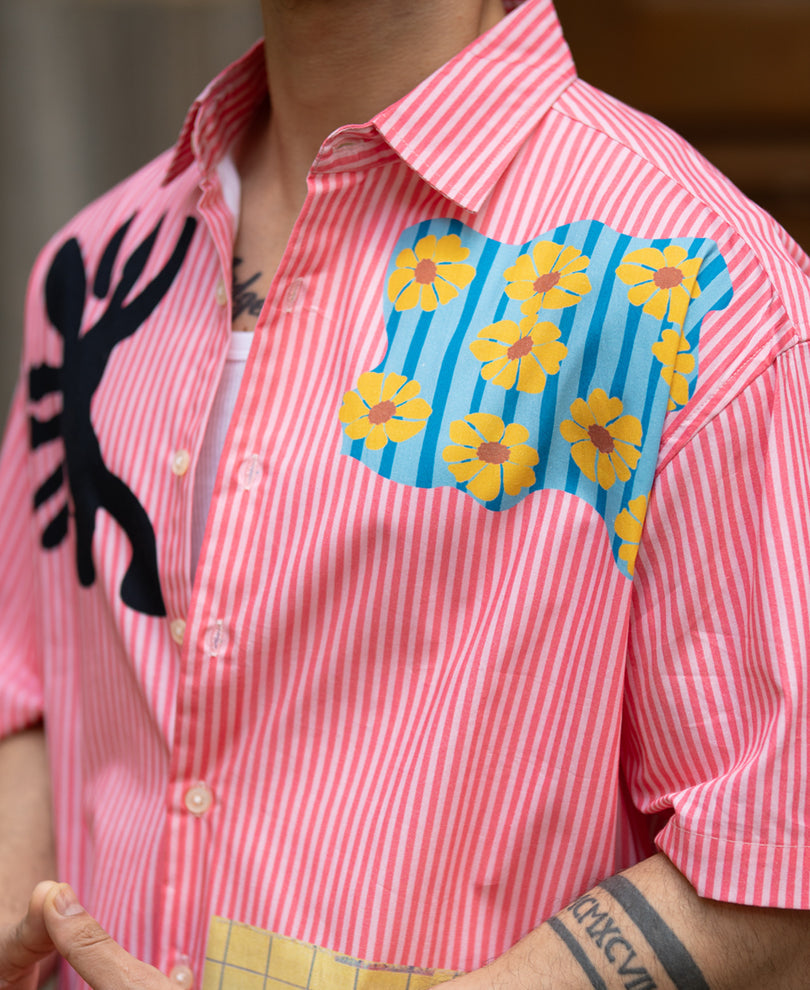 Pink Summer Print Stripe Shirt 100% Cotton