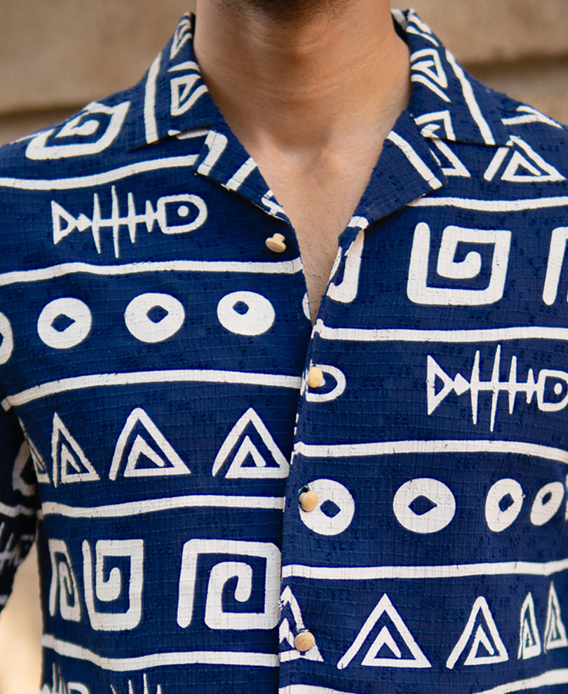 Navy Tribal Print Shirt 100% Cotton