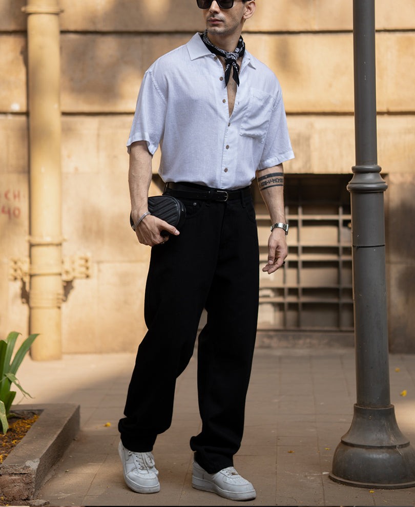 White Boxy Fit Linen Blend Shirt