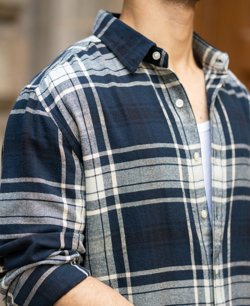 Navy Structured Checks Shirt 100% Cotton