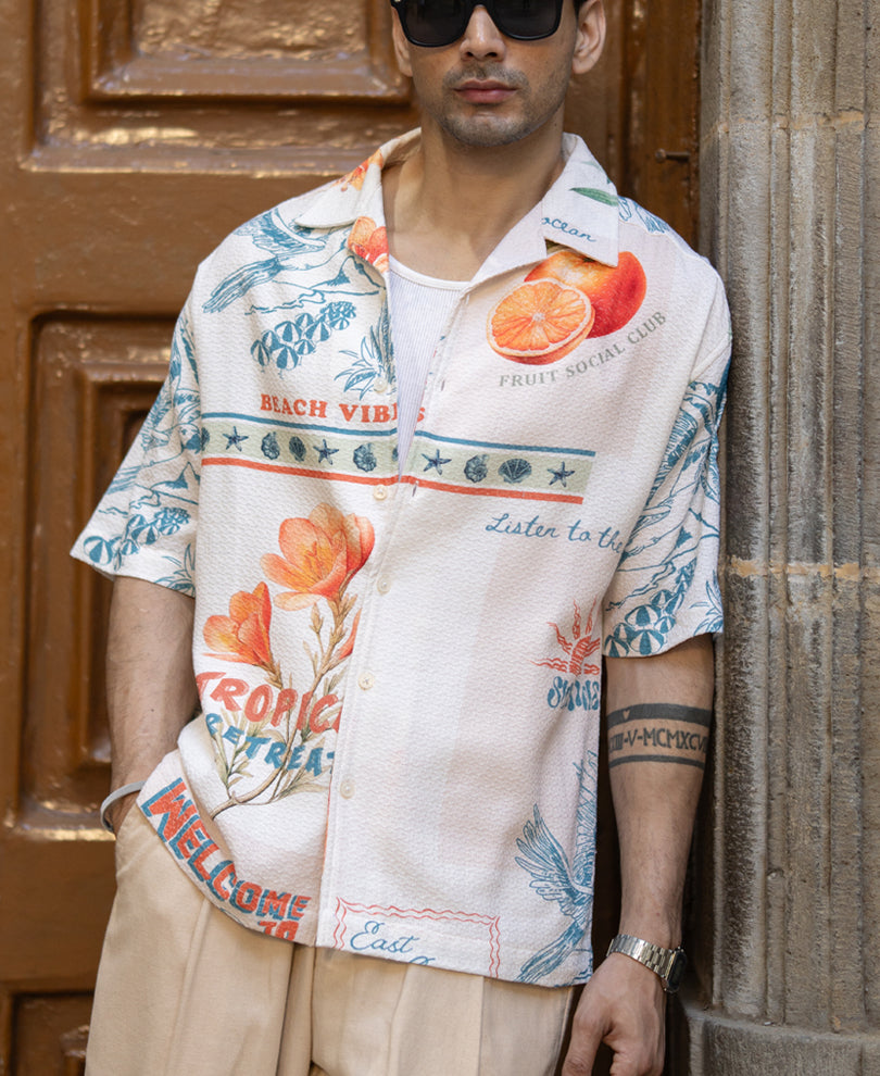 Tropical Print Structured Shirt 100% Cotton